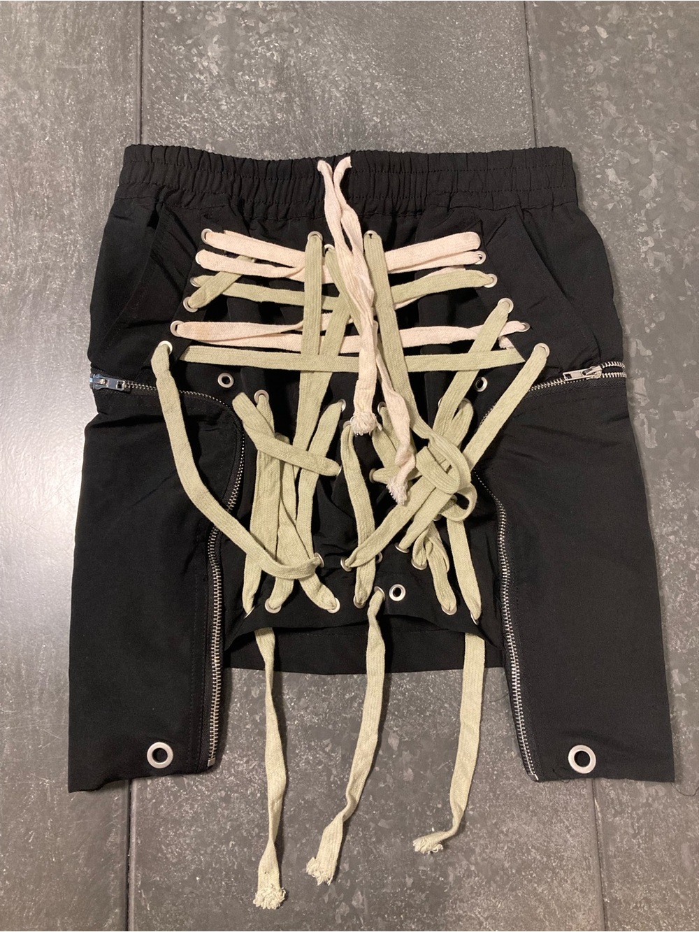 Architect Japanese inspired Black Mini Skirt with Cream and tan Laces
